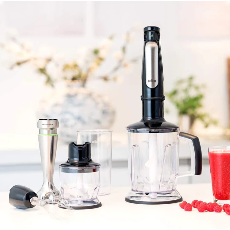 Braun Multiquick 7 MQ 7075X Stabmixer, 1000 W, mit ActiveBlade-Technologie, Pürierstab, Schneebesen & Küchenmaschine, inkl. 8-teiligem Zubehör Set, schwarz-edelstahl – Bild 3