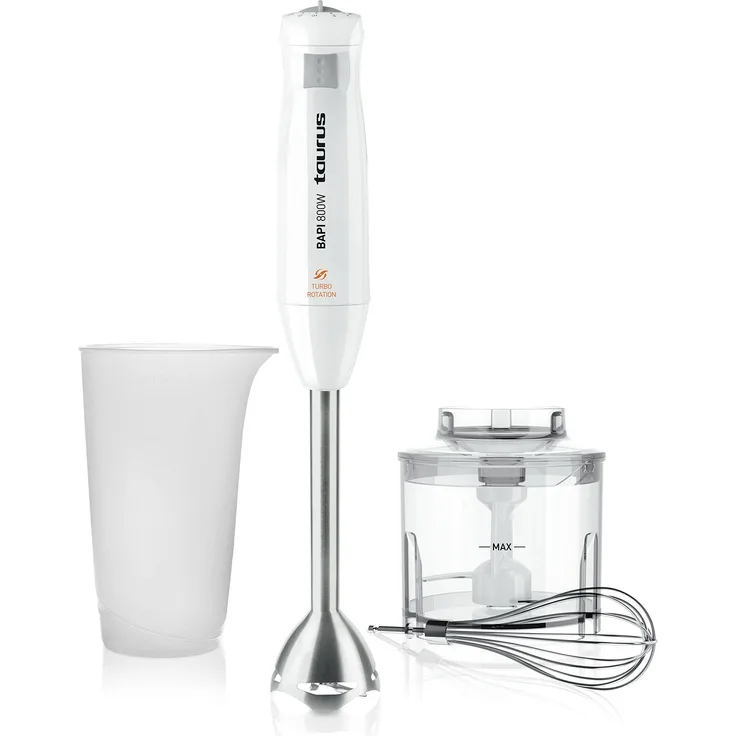 Taurus Bapi 800 Plus ? Stabmixer, 800 W, 20 Geschwindigkeitsstufen, Turbo-Funktion, Mixfuß aus rostfreiem Edelstahl, Weiß