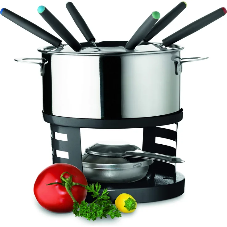MÄSER 931541 Fondueset für 6 Personen, 10-teiliges kompaktes Fondue Set für kabellosen Betrieb mit Brennpaste, Edelstahl 18-0