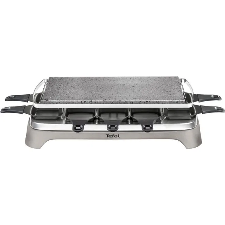 Tefal PR457B Pierrade Raclette-Grill, Steinplatte, 1350W, 10 Raclettepfännchen, Spülmaschinengeeignet, Antihaftbeschichtung, Grey Pepper, grau