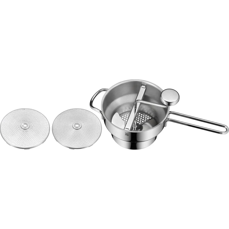 WMF Gourmet Passiermühle mit 3 Lochscheiben, 19 x 11,5 cm, Cromargan Edelstahl poliert, Passiergerät für Obst und Gemüse, zerlegbar – Bild 1