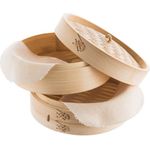Reishunger Schongarer, Bambusdämpfer 20 cm, Inkl. 2 Baumwolltücher und 2 Körbe, hochwertig verarbeitet, beige, für bis zu 2 Personen