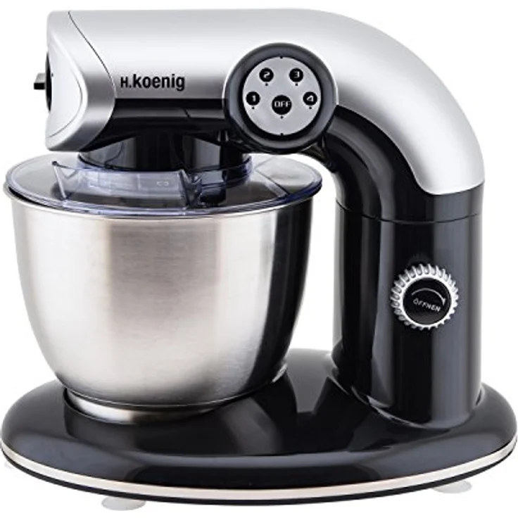 H.Koenig KM80 Küchenmaschine - 5 L Schüssel aus Edelstahl - bis zu 2kg Teig - 3 Aufsätze - 1000 W - 4 Geschwindigkeitsstufen - schwarz