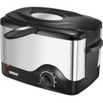 Unold 58615 Fritteuse Kompakt mit 1.200 W, wäremeisoliertes Cool-Touch-Gehäuse und Einer Füllmenge von bis zu 1,5 l Fett, Edelstahl, Schwarz