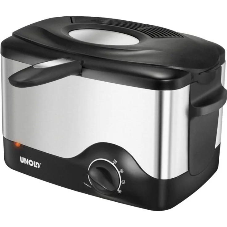 Unold 58615 Fritteuse Kompakt mit 1.200 W, wäremeisoliertes Cool-Touch-Gehäuse und Einer Füllmenge von bis zu 1,5 l Fett, Edelstahl, Schwarz – Bild 1