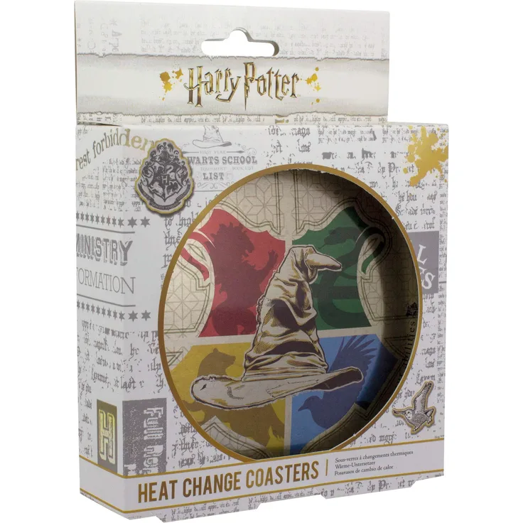 Harry Potter Untersetzer Thermoeffekt Sprechender Hut bedruckt, aus Kork, in Metalldose.
