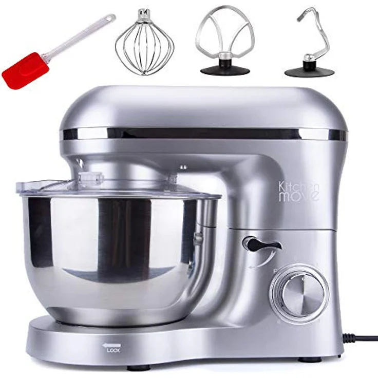 Kitchen Move Küchenmaschine, 1500W, 5,5L Edelstahlschüssel, 6 Geschwindigkeiten, Puls-Funktion, silber – Bild 1