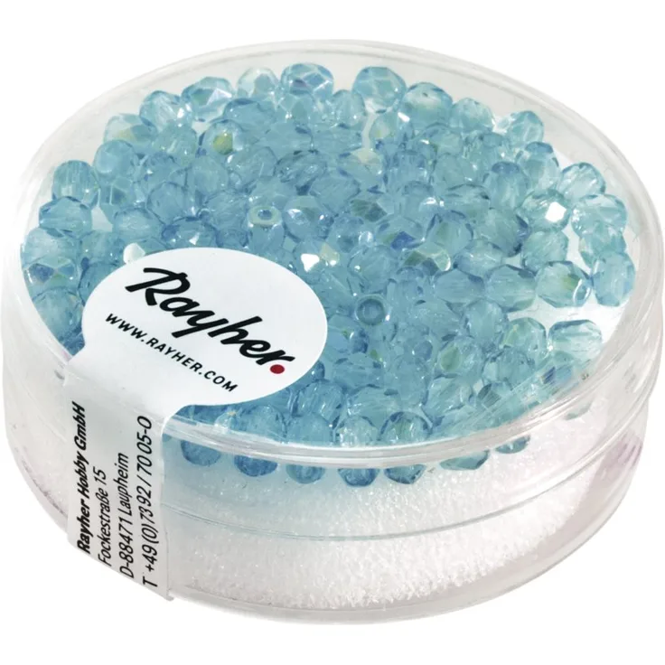 Rayher 14202404 Glas Schliffperle, 3 mm ø, irisierend, Dose 100 Stück, türkis
