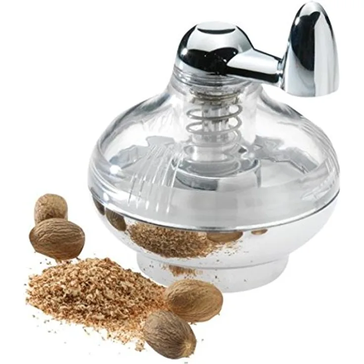 Westmark Muskatmühle mit Vorratsfläche für bis zu 9 Muskatnüsse, Kunststoff-Rostfreier Edelstahl, Silber-Transparent, 69572260