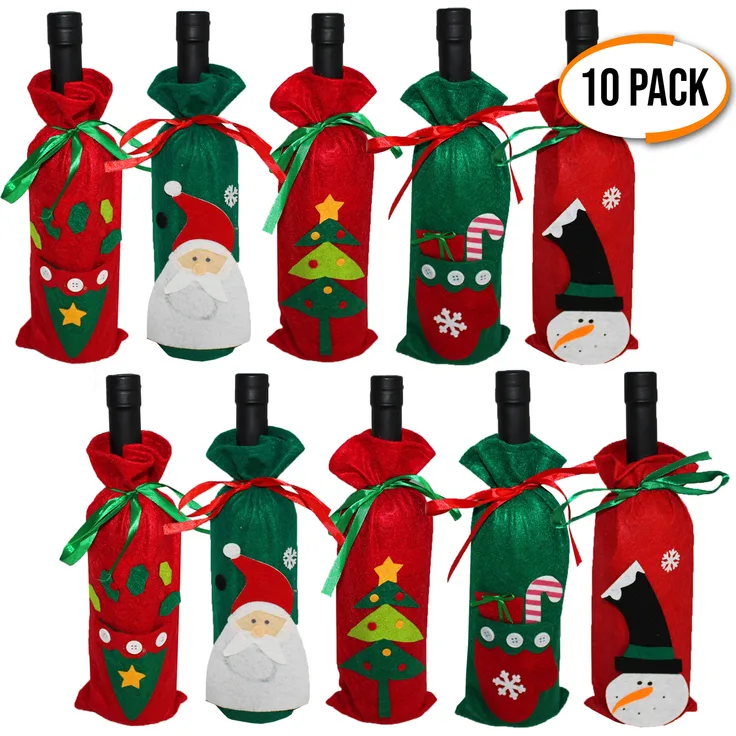 The Twiddlers 10er Pack Weinflaschen Taschen Weihnachtsdesign - 5 Verschiedene Weihnachten Designs - Perfekte Flaschend Weinflaschen ekoration für Ihren Weihnachtstisch - Ideal für Wein Dekoration