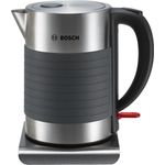 Bosch TWK7S05 kabelloser Wasserkocher, Abschaltautomatik, Überhitzungsschutz, Dampfstopp-Automatik, einfache Reinigung, 1,7 L, 2200 W, schwarz-grau