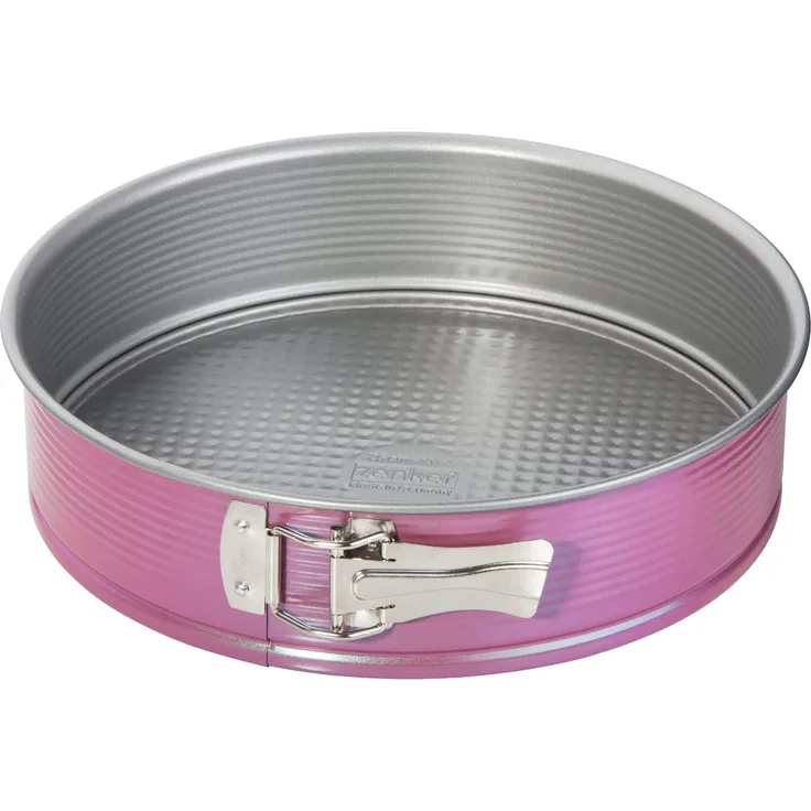 Zenker creative studio Springform Ø 26 cm, Backform mit Flachboden, runde Kuchenform mit Antihaftbeschichtung, kreatives Backen (Farbe: rosa, silber), Menge: 1 Stück