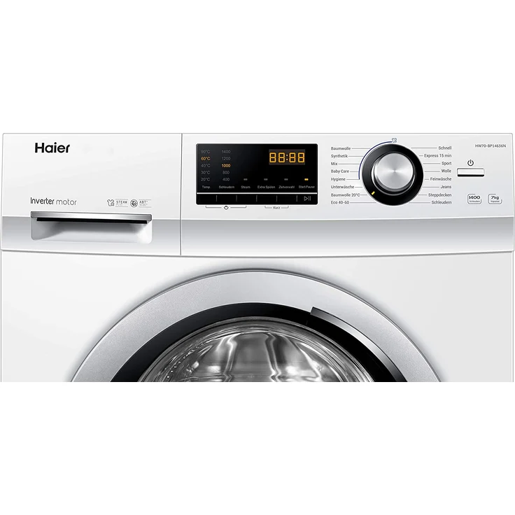 Haier HW70-BP14636N, Frontlader-Waschmaschine, A, Fassungsvermögen 7 kg, Standgerät, Breite 59,6 cm, Inverter-Motor, Startzeitvorwahl, Mengenautomatik, Beladungserkennung – Bild 4