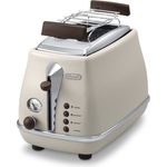 De'Longhi Icona Vintage CTOV2103.BG 2-Schlitz-Toaster, 900 Watt, mit Brötchenaufsatz, Edelstahl in elegantem Retro Look mit Chrom-Details, creme