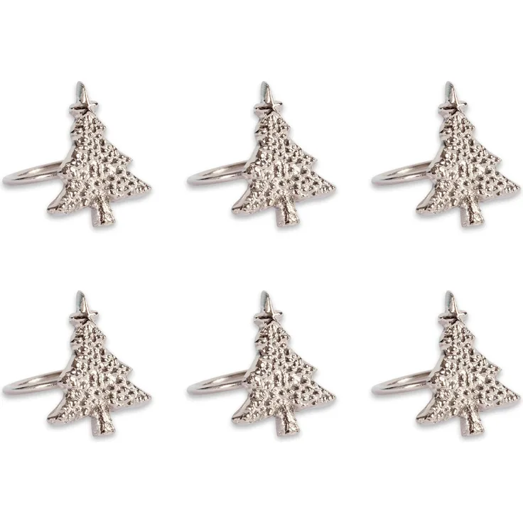 DII CAMZ37644 NAPKIN RING CHRISTMAS TREE S 6, Set of 6, Silver Piece