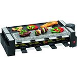 Clatronic RG 3678, 2in1 Raclette-Grill, Naturgrillstein & Wendegussplatte, 180°-Drehgelenk, 8 Pfännchen - 8 Holzspachtel, Auch als 4-Personen-Raclette verwendbar, Antihaftbeschichtung, 1200 Watt