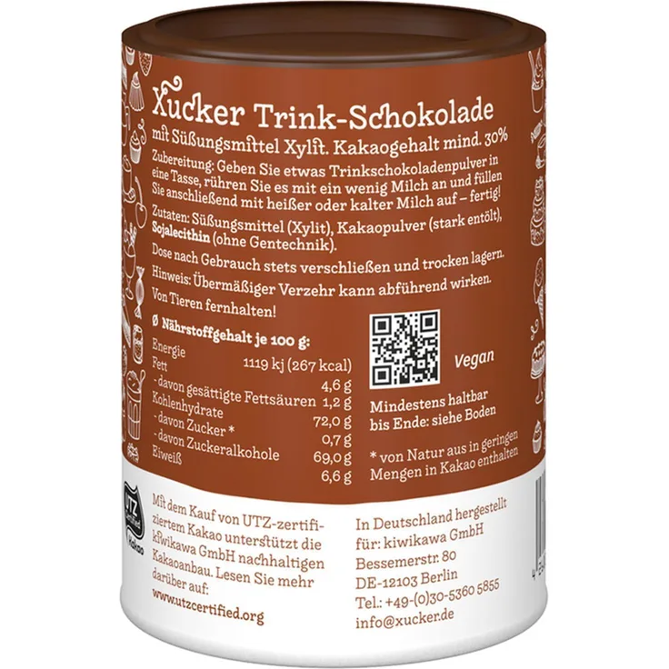 Xucker Trinkschokolade mit Xylit Zuckerfrei 200g