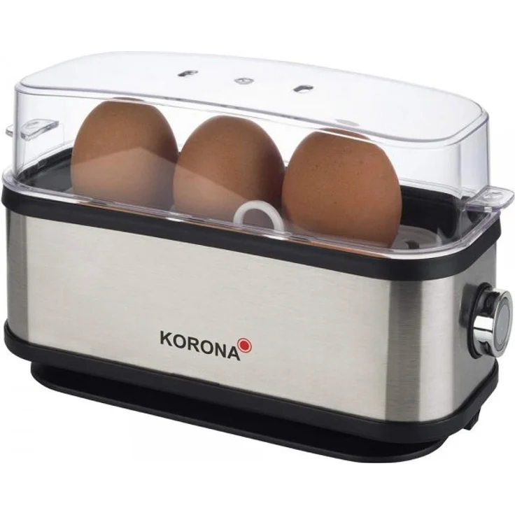 Korona Eierkocher, 210W, max. für 3 Eier, Kontrollleuchte, Messbecher, Eierstecher, schwarz, edelstahl – Bild 1