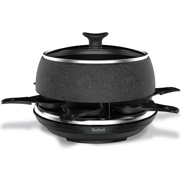 Tefal RE12C8 Cheese ?n Co Raclette-Fondue 850 Watt, ideal für Käse-Rezepte - inkl. 6 Raclettepfännchen, 6 Fonduegabeln, 1 Glasdeckel und Rezeptbuch schwarz – Bild 4