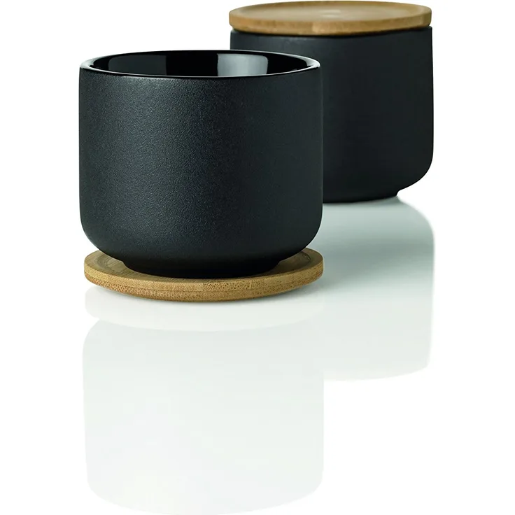 Stelton Theo Becher mit Untersetzer, Stein, schwarz, 8 x 8 x 8 cm