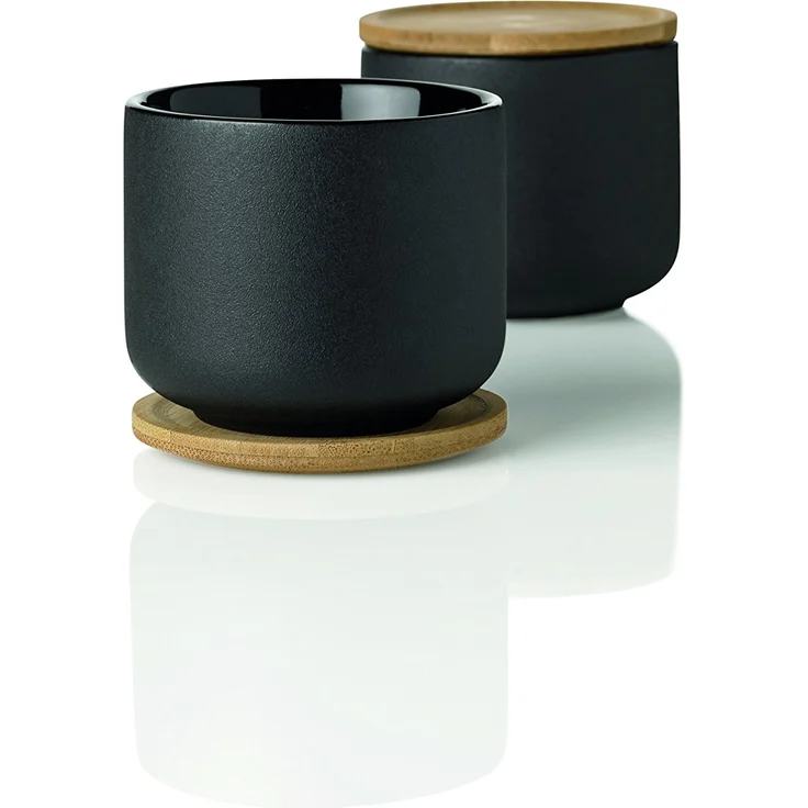 Stelton Theo Becher mit Untersetzer, Stein, schwarz, 8 x 8 x 8 cm