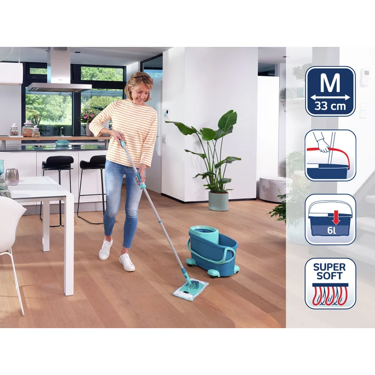 Leifheit Set Clean Twist M Ergo mobile, Bodenwischer-Set mit Rollwagen, 6 L Eimer mit Schleudersieb, Teleskopstiel, Wischbezug super soft (52121) – Bild 4