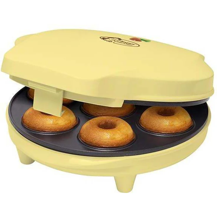 Bestron Donut Maker im Retro Design, Sweet Dreams, Antihaftbeschichtung, 700 Watt, Gelb – Bild 1