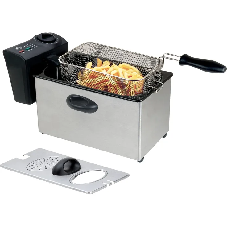 ELTA DF-2100.2 Edelstahl Fritteuse mit Sichtfenster, Kunststoff, 3 L Fassungsvermögen, 2100 Watt, silber