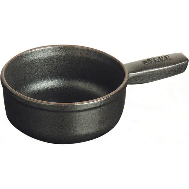 Staub Mini Fondue Topf 12 cm, 0,35 L mit mattschwarzer lierung im Inneren des Topfes schwarz