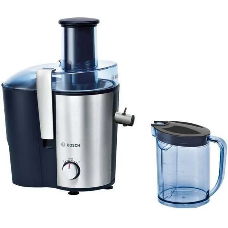 Bosch MES3500 Entsafter VitaJuice 3 700 W, XL-Einfüllschacht, Edelstahl-Microfilter-Sieb, Saftauslauf und Gehäuse aus Edelstahl, Ausgießer mit DripStop, blau - silber – Bild 1