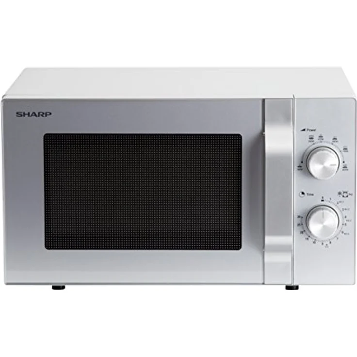 Sharp R204S Mikrowelle, Standgerät, 20 Liter Garraum, 800 Watt, 6 Leistungsstufen, Zeitschaltuhr von 30 Minuten bis 00 Sekunden, Gewichtgesteuertes Auftauen, Glasdrehteller 24,5 cm, silber – Bild 1