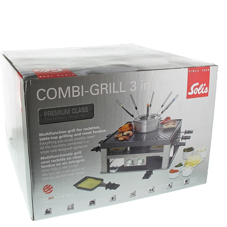 Solis Raclette, Tischgrill und-oder Fleischfondue, 8 Personen, Edelstahl, Combi-Grill 3 in 1 Typ 796  – Bild 8