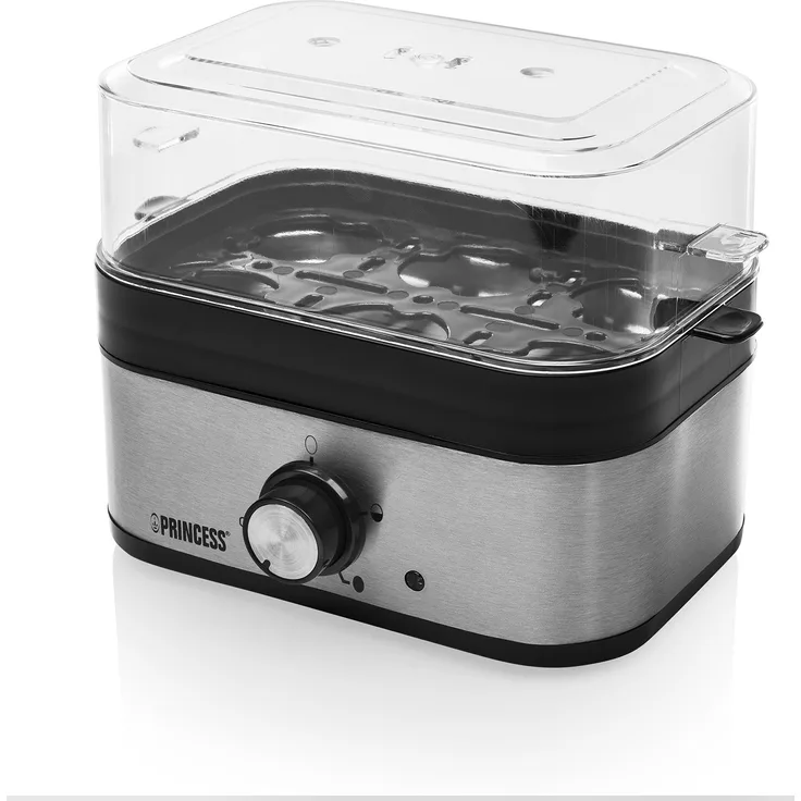Princess 01.262041.01.001 Eierkocher 350 Watt für 1-6 Eier mit Härtegradeinstellung, 262041, Silber, Schwarz