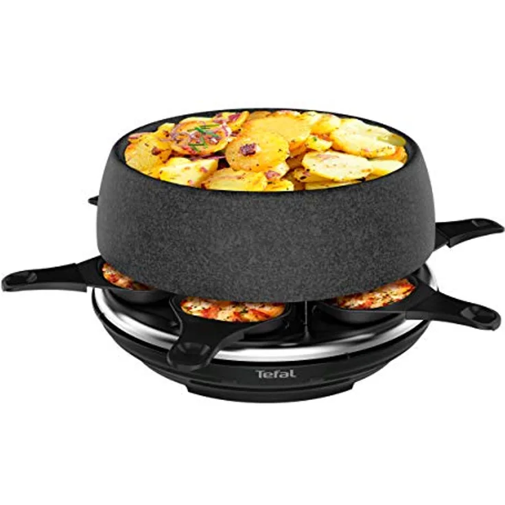 Tefal RE12C8 Cheese ?n Co Raclette-Fondue 850 Watt, ideal für Käse-Rezepte - inkl. 6 Raclettepfännchen, 6 Fonduegabeln, 1 Glasdeckel und Rezeptbuch schwarz