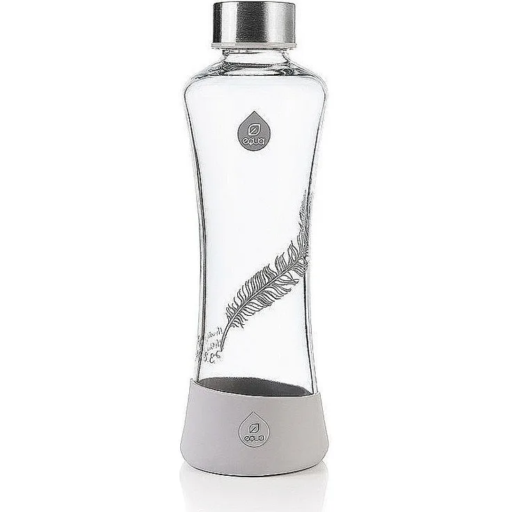 EQUA Glasflasche Feather 0,55l - Trinkflasche aus Borosilikatglas 550 ml - Designer Flasche für unterwegs - Sportflasche