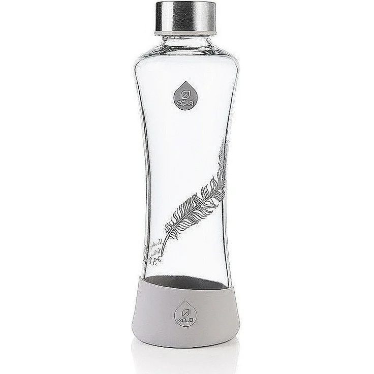 EQUA Glasflasche Feather 0,55l - Trinkflasche aus Borosilikatglas 550 ml - Designer Flasche für unterwegs - Sportflasche