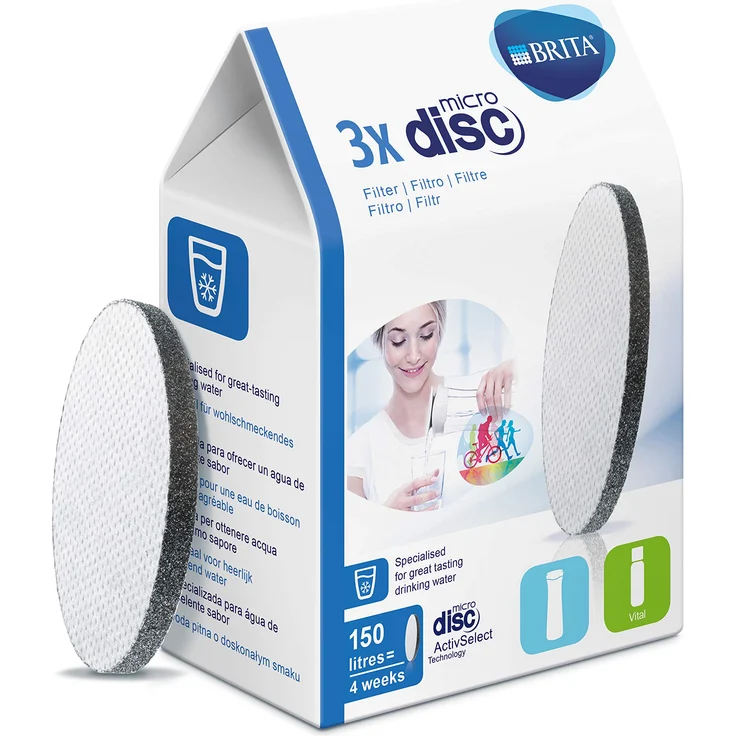 BRITA Wasserfilterkartusche MicroDisc im 3er Pack, Kartuschen für alle BRITA fill&go Trinkflaschen und fill&serve Karaffen zur Reduzierung von geschmacksstörenden Stoffen im Leitungswasser – Bild 1