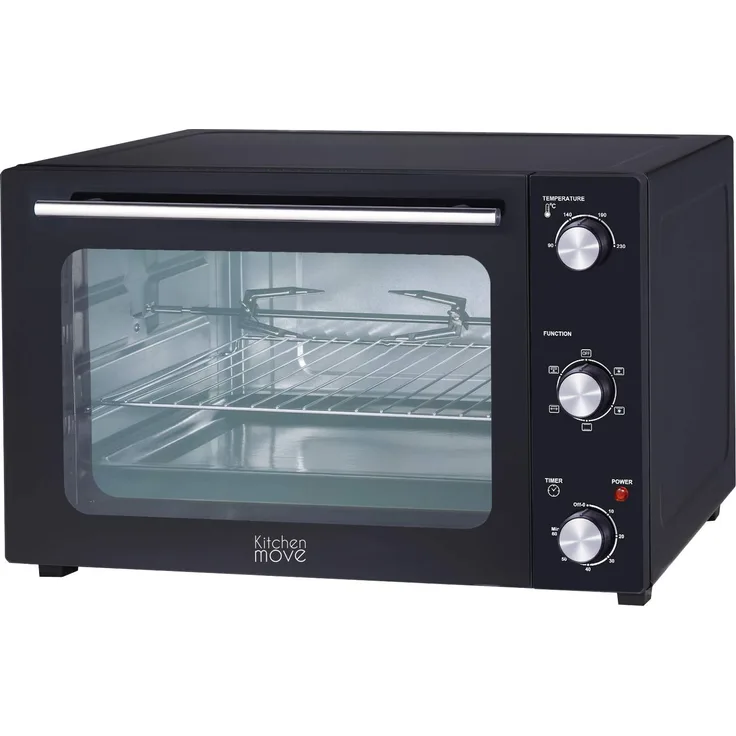 Kitchen Move Multifunktions-Ofen 48 l Umluft Drehspieß Grill 1800 W schwarz 5 Kochprogramme mit Timer und Zubehör, 48 Liter