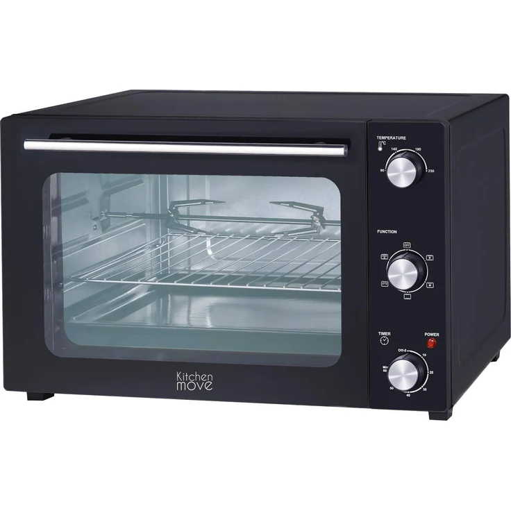 Kitchen Move Multifunktions-Ofen 48 l Umluft Drehspieß Grill 1800 W schwarz 5 Kochprogramme mit Timer und Zubehör, 48 Liter – Bild 1