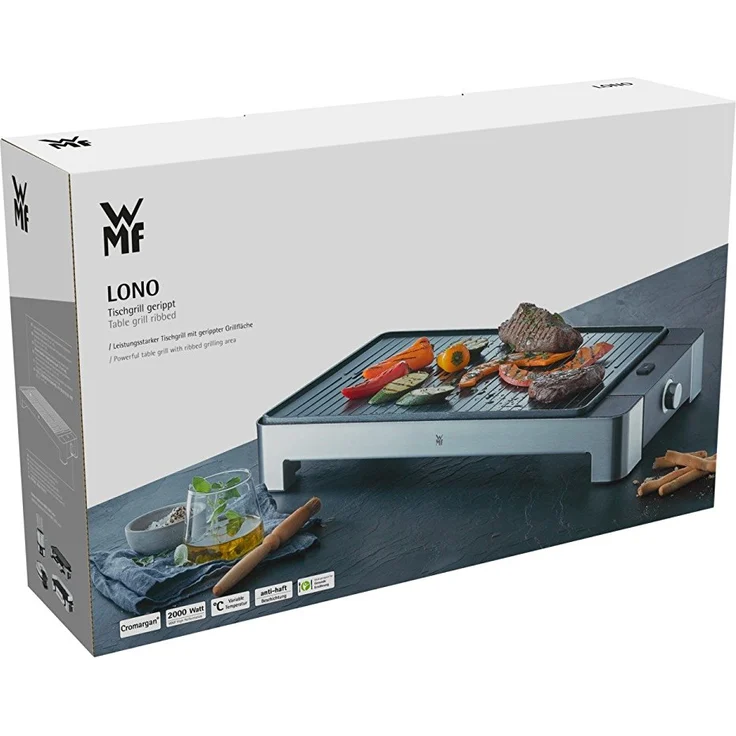 WMF Lono Tischgrill, gerippte Grillfläche, 2000 W, mit variabler Temperatureinstellung, 27 x 41 cm Grillfläche, edelstahl, schwarz – Bild 6