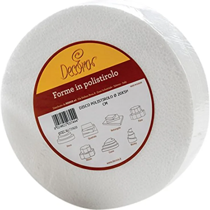 Decora Polystyrol Disk Form Dummy Kuchen für Dekoration, Creme, Polystyrol, beige, 20 x 20 cm