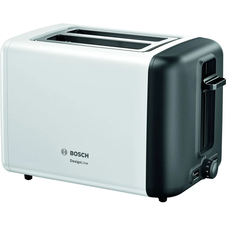 Bosch TAT3P421DE DesignLine Kompakt-Toaster, Auftau-Aufwärmfunktion, versenkbarer Brötchenaufsatz, Abschaltautomatik, 970 W, weiß – Bild 1