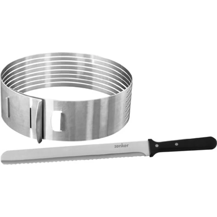Zenker Tortenboden-Schneidhilfe-Set, mit Konditor- bzw. Glasurmesser Patisserie, Profi-Tortenmesser zum Schneiden für Schicht-Torten, Torten-Zubehör aus Edelstahl, Menge: 1 Stück, Farbe: silber – Bild 1