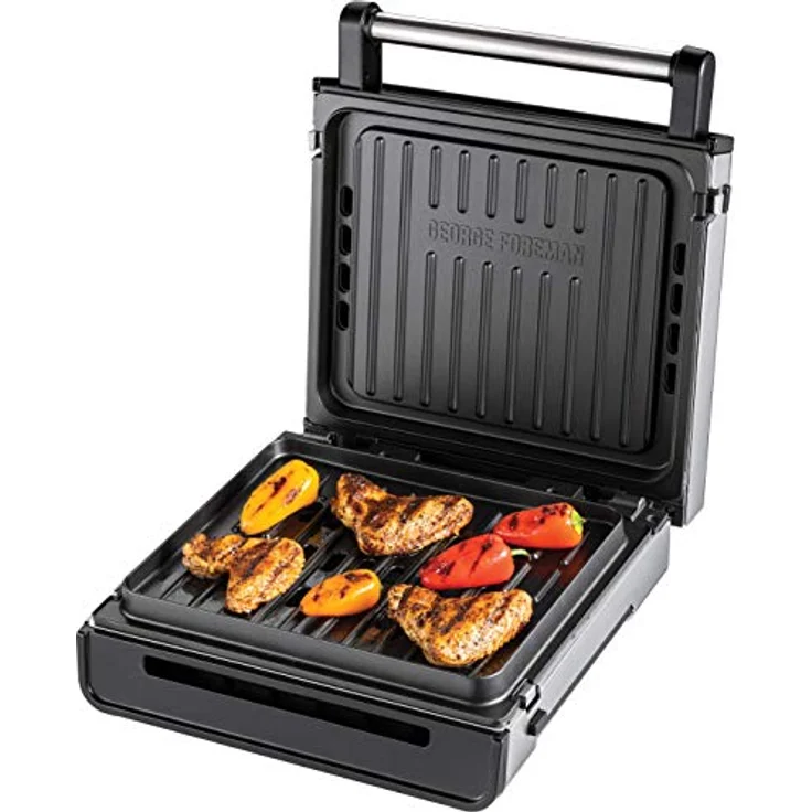 George Foreman Kontaktgrill Smokeless 87% weniger Rauch, abnehmbare & spülmaschinengeeignete Grillplatten, 200°C Grilltemperatur, Edelstahlgehäuse Tischgrill, Panini Maker, Sandwich Maker 28000-56 – Bild 1