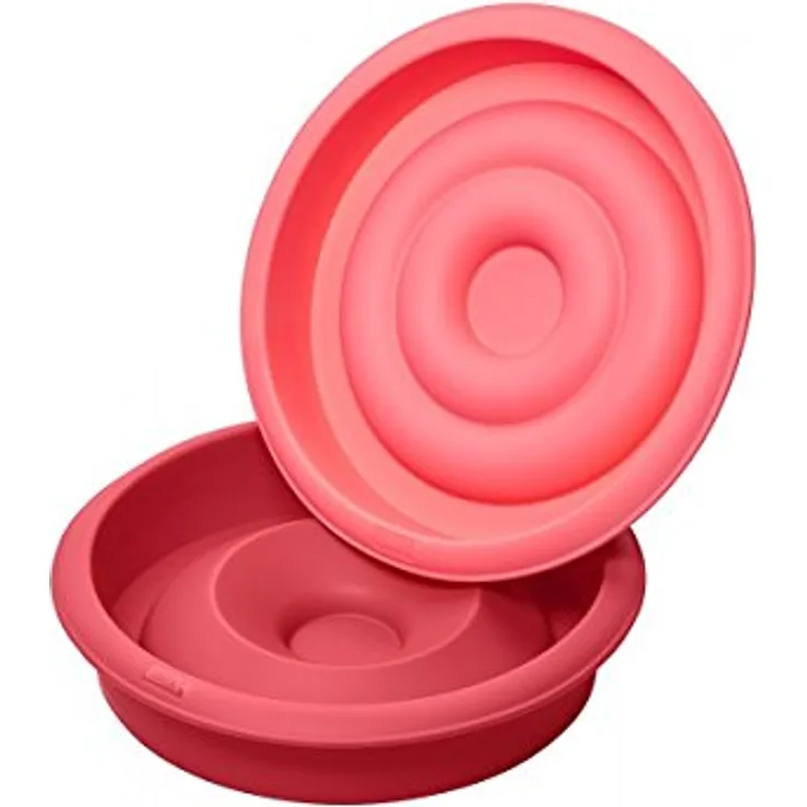 Lurch FlexiForm rund mit Herzfüllung 2teilig, 21 cm, Silikon, rubinrot-watermelon, 25 x 25 x 5 cm