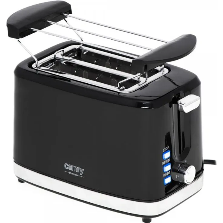 Camry CR 3218 2-Scheiben-Toaster, 900W, 6 Braunungsstufen, Brötchenaufsatz, Auftaufunktion, Aufwärmfunktion, schwarz