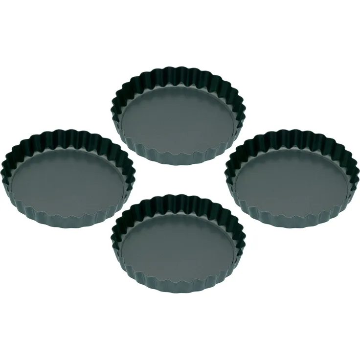 KitchenCraft Törtchenformen-Quiche-Schalen mit Antihaftbeschichtung und Losen Böden, 10 cm, 4er-Set
