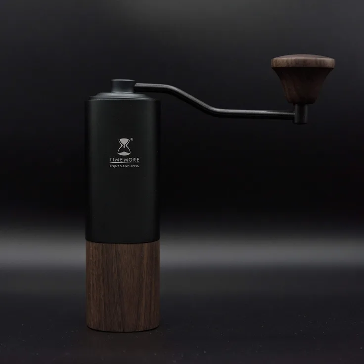Manuelle Kaffeemühle G1 Chestnut mit einstellbarer Einstellung, Unibody-Design aus Aluminium und Walnussholz Handkaffeemühle
