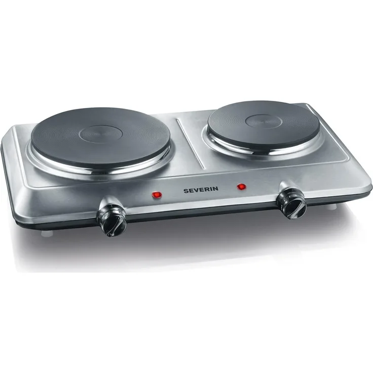 SEVERIN DK 1014 Doppel-Kochplatte (2 Massekochfelder, 1x Ø 15 cm, 1x Ø 18 cm, Stufenlose Temperatureinstellung) edelstahl-schwarz
