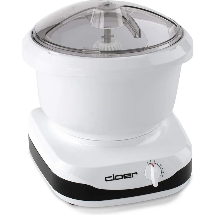 Cloer 7001 Küchenmaschine mit 6 Liter Rührschüssel, Knethaken Schneebesen und Schüsselschaber, 6 Geschwindigkeitsstufen, 650 W, weiß